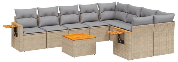 10 részes bézs polyrattan kerti ülőgarnitúra párnával