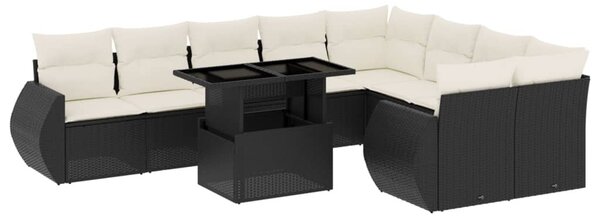 10 részes fekete polyrattan kerti ülőgarnitúra párnákkal