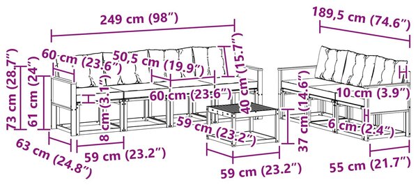 VidaXL Kültéri kanapé szett 8 pcs Természetes és Világosszürke