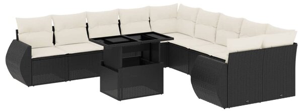 11 részes fekete polyrattan kerti ülőgarnitúra párnákkal