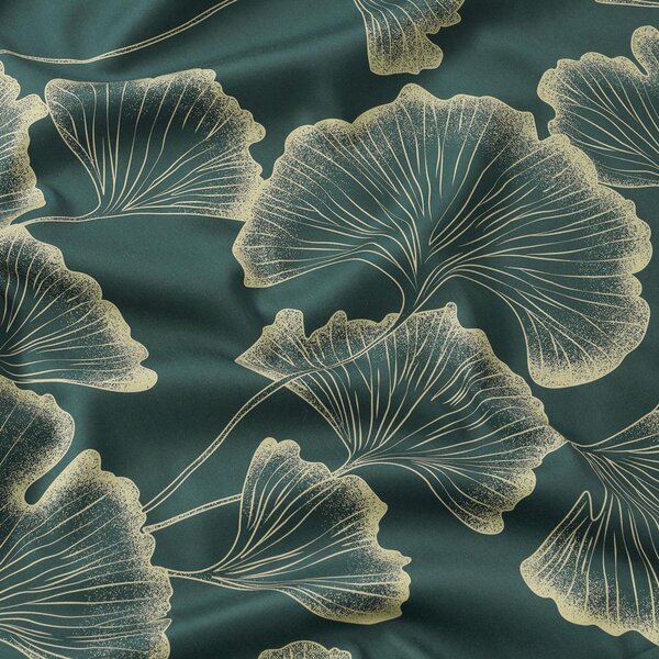 Goldea pamutszatén ágyneműhuzat - ginkgo levelek sötétzöld alapon 140 x 200 és 70 x 90 cm