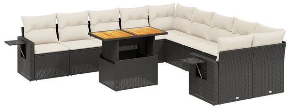 11 részes fekete polyrattan kerti ülőgarnitúra párnákkal
