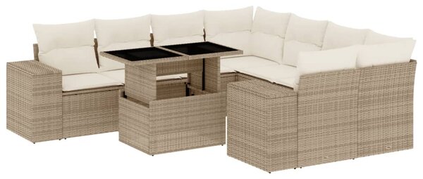 9 részes bézs polyrattan kerti ülőgarnitúra párnákkal