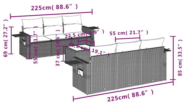7 részes fekete polyrattan kerti ülőgarnitúra párnával