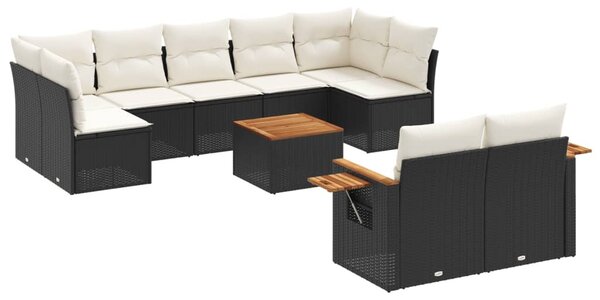 10 részes fekete polyrattan kerti ülőgarnitúra párnákkal