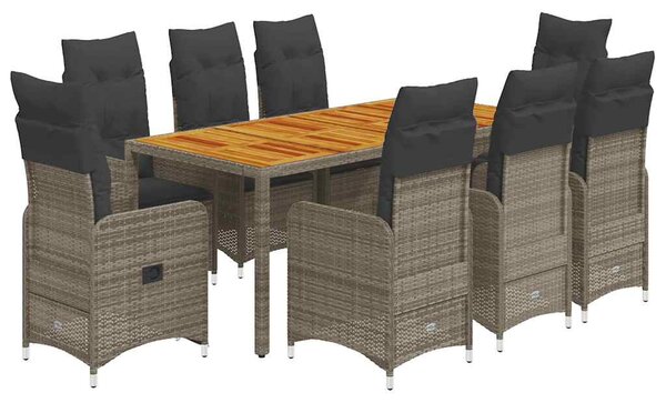 9 részes szürke polyrattan kerti bisztrógarnitúra párnákkal
