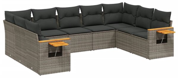 9 részes szürke polyrattan kerti ülőgarnitúra párnákkal