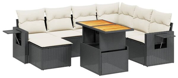 8 részes fekete polyrattan kerti ülőgarnitúra párnákkal