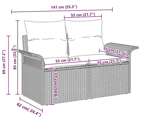 VidaXL Kerti Kanapé Szett párnával tárolóval 6 pcs Bézs Poli rattan