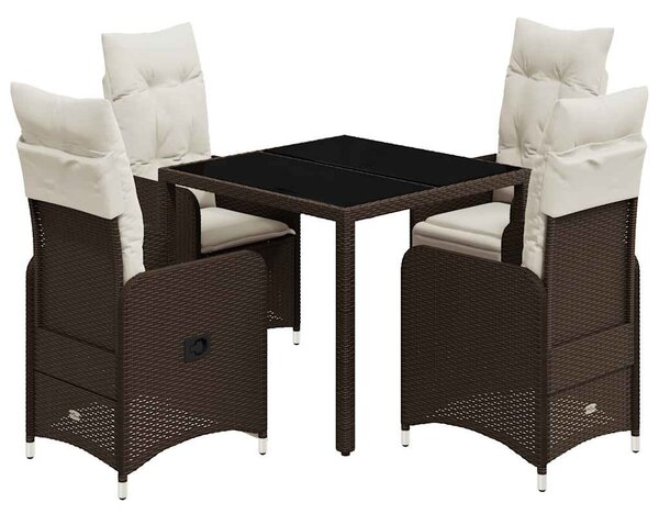 5 részes barna polyrattan kerti bisztrógarnitúra párnákkal