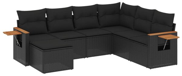 7 részes fekete polyrattan kerti ülőgarnitúra párnával