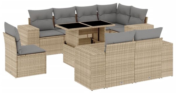 9 részes bézs polyrattan kerti ülőgarnitúra párnákkal