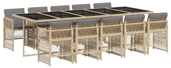 11részes vegyes bézs polyrattan kerti étkezőgarnitúra párnákkal