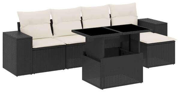 6 részes fekete polyrattan kerti ülőgarnitúra párnákkal