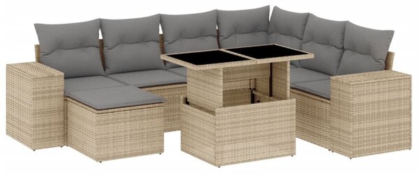 8 részes bézs polyrattan kerti ülőgarnitúra párnával