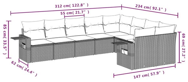 9 részes barna polyrattan kerti ülőgarnitúra párnákkal