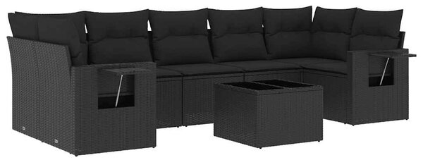 8 részes fekete polyrattan kerti ülőgarnitúra párnákkal