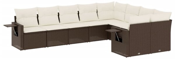 9 részes barna polyrattan kerti ülőgarnitúra párnákkal