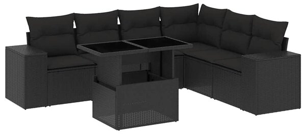 7 részes fekete polyrattan kerti ülőgarnitúra párnával
