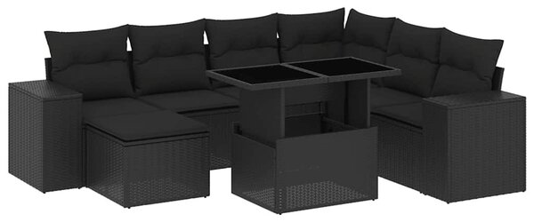 8 részes fekete polyrattan kerti ülőgarnitúra párnákkal