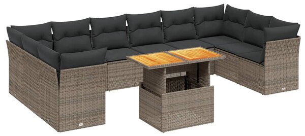 11 részes szürke polyrattan kerti ülőgarnitúra párnákkal