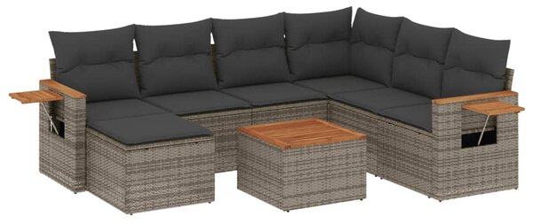 8 részes szürke polyrattan kerti ülőgarnitúra párnákkal