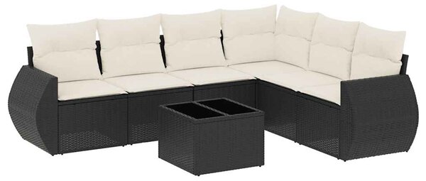 7 részes fekete polyrattan kerti ülőgarnitúra párnával