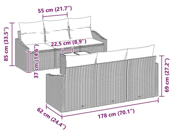 VidaXL Kanapé Szett párnával 7 pcs Barna és szürke polirattan