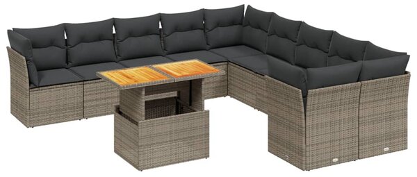 11 részes szürke polyrattan kerti ülőgarnitúra párnákkal