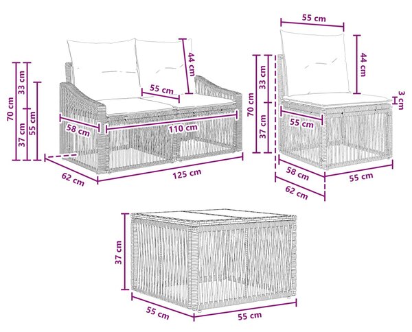 VidaXL Kerti Kanapé Szett 9 pcs Fekete polirattan