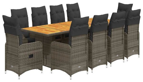 11 részes szürke polyrattan kerti bisztrógarnitúra párnákkal