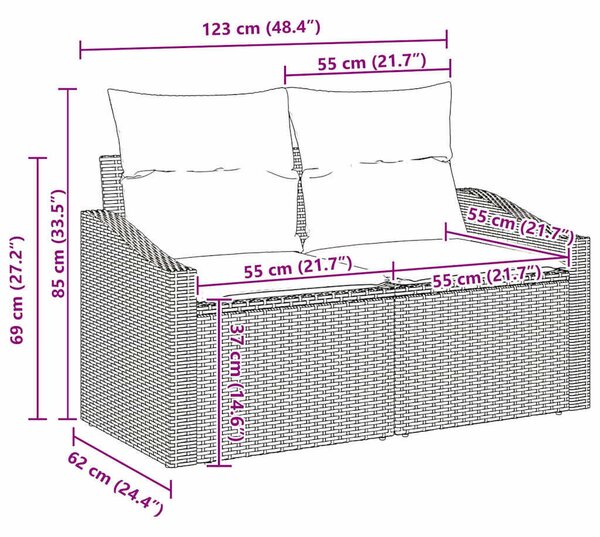 VidaXL Kanapé Szett párnával 7 pcs Barna és szürke polirattan