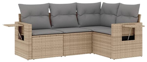 4 részes bézs polyrattan kerti ülőgarnitúra párnákkal