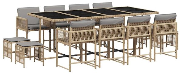 13részes vegyes bézs polyrattan kerti étkezőgarnitúra párnákkal