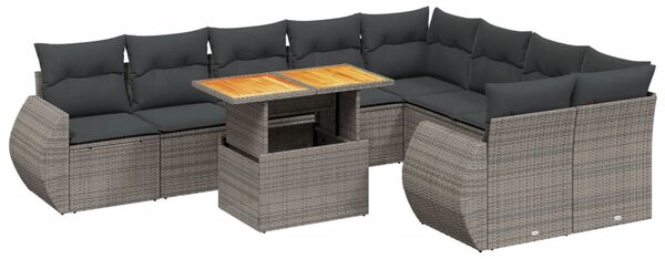 10 részes szürke polyrattan kerti ülőgarnitúra párnákkal