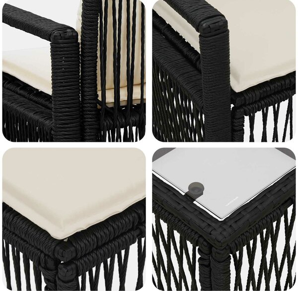 VidaXL Kerti Kanapé Szett 8 pcs Fekete polirattan