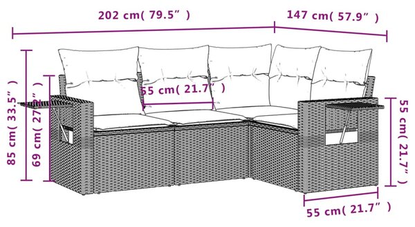 4 részes bézs polyrattan kerti ülőgarnitúra párnákkal
