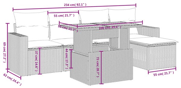 6 részes szürke polyrattan kerti ülőgarnitúra párnákkal