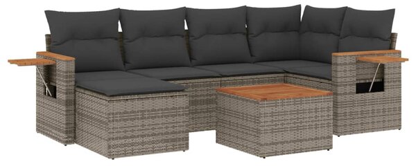 7 részes szürke polyrattan kerti ülőgarnitúra párnákkal