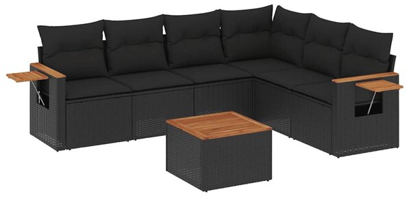 7 részes fekete polyrattan kerti ülőgarnitúra párnával
