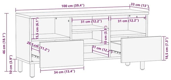 VidaXL barna tömör mangófa TV-szekrény 100 x 33 x 46 cm