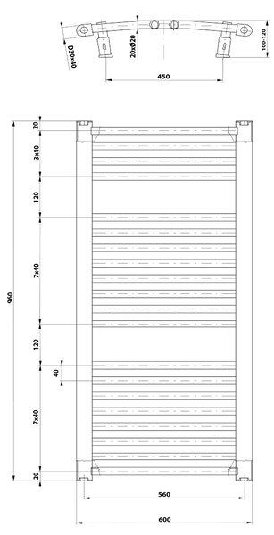 Aqualine Aqualine, ORBIT fűtőelem oldalsó csatlakozással 600x960 mm, fehér, ILO96T
