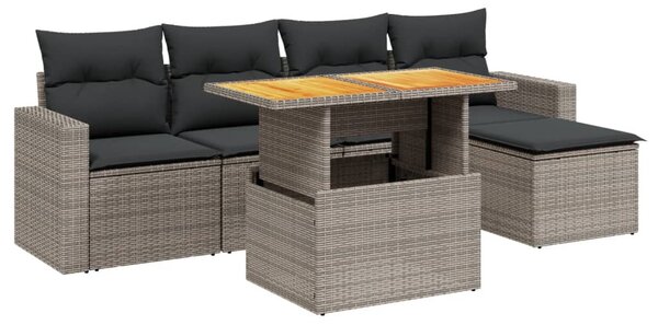 6 részes szürke polyrattan kerti ülőgarnitúra párnákkal