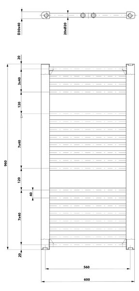 Aqualine Aqualine, DIRECT radiátor oldalsó csatlakozással 600x960 mm, matt fekete, ILR96B