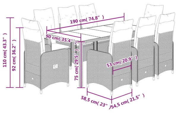 VidaXL Polyrattan Kerti Bútor - 9 részes Bisztró készlet