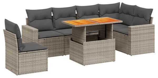 7 részes szürke polyrattan kerti ülőgarnitúra párnákkal