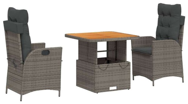 VidaXL Polyrattan Kerti Étkezőgarnitúra - 3 részes - Szürke