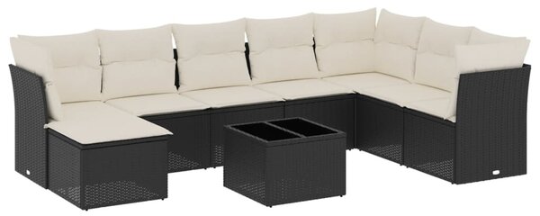 9 részes fekete polyrattan kerti ülőgarnitúra párnákkal