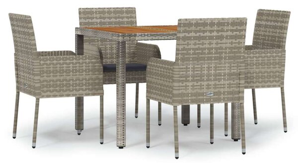 VidaXL 5 részes szürke polyrattan kerti étkezőgarnitúra párnával