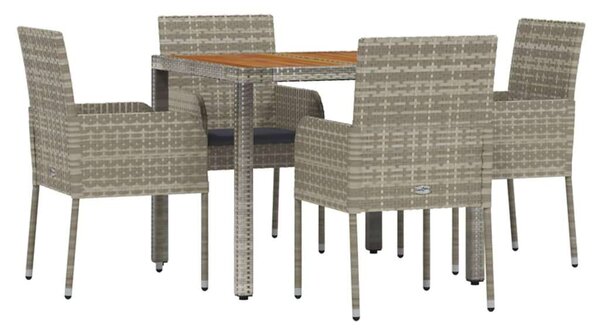 VidaXL 5 részes szürke polyrattan kerti étkezőgarnitúra párnával